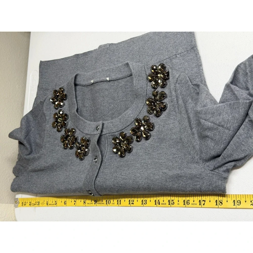 Kate‎ Spade Sweater Womens Small Gray Leni Cardigan Jeweled Preppy Office Work